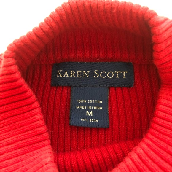 Karen Scott Ribbed Mockneck Pullover Cotton Sweater Red M - Picture 6 of 7